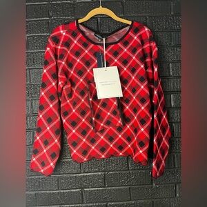 Adrienne Vittadini Red and Black Plaid Top with matching wristlet
